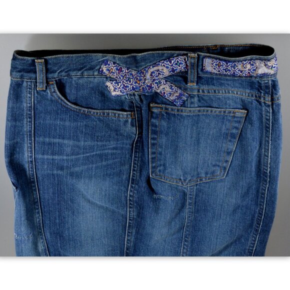 Roberto Cavalli Denim Jeans Embroidered Ribbon Skirt Size 40 - Picture 5 of 11